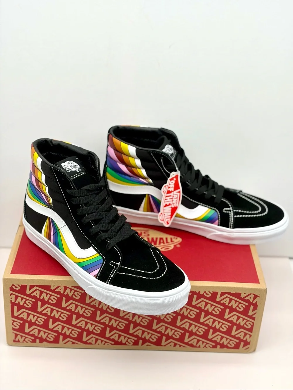 Vans High-Top Sk8-Hi Reissue Sneakers Black with Rainbow Stripes
